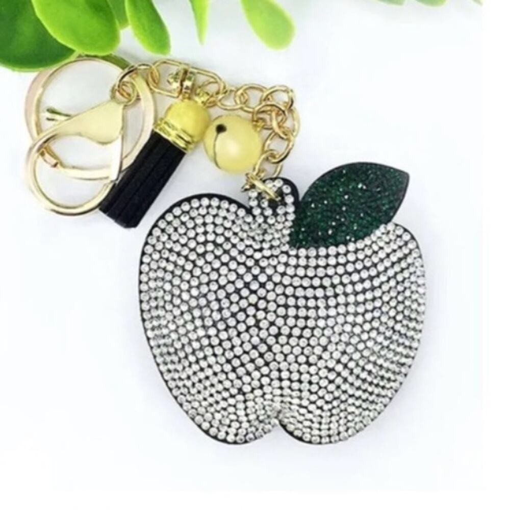 Rhinestone Apple Keyring